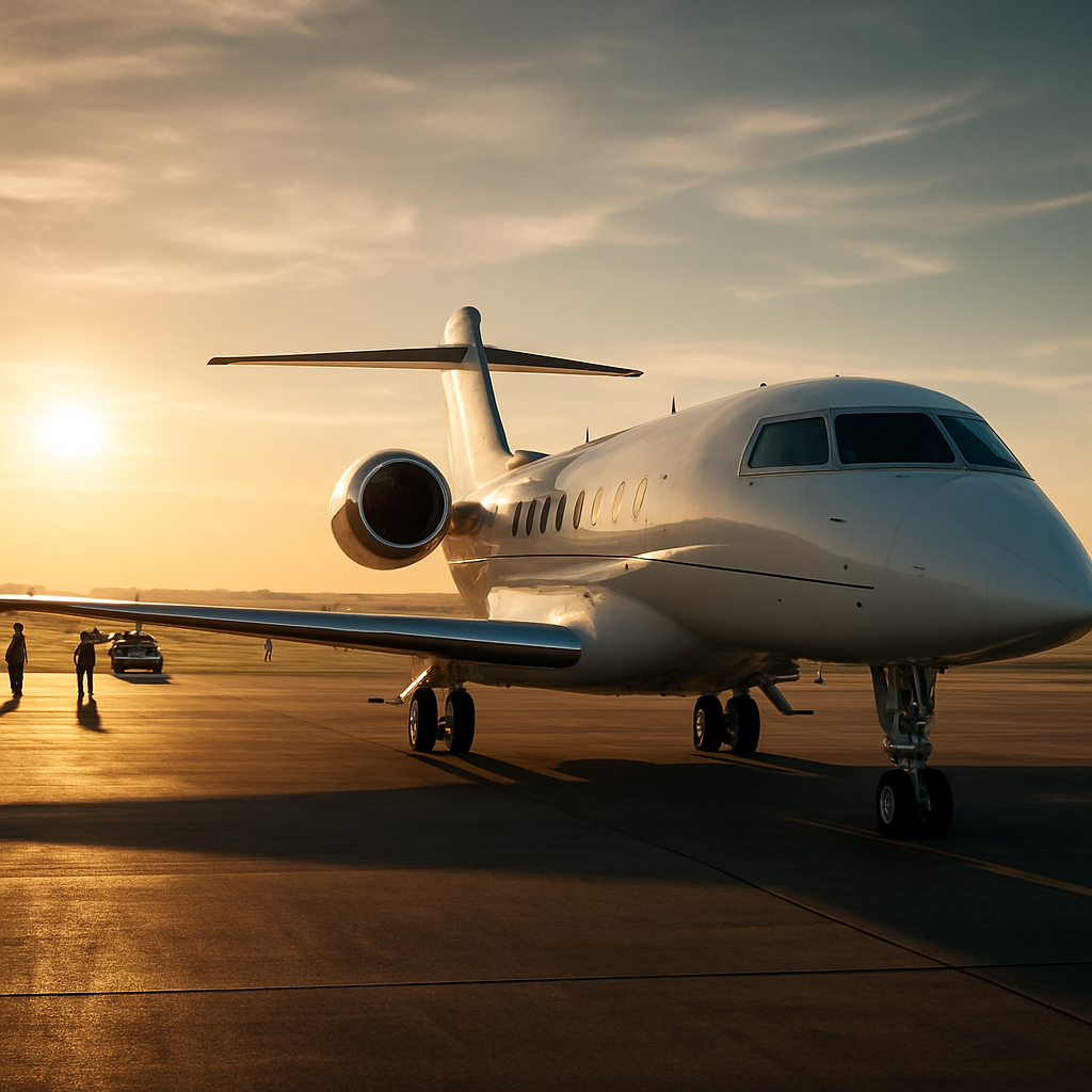 Jet privado preparado para salida en terminal ejecutiva